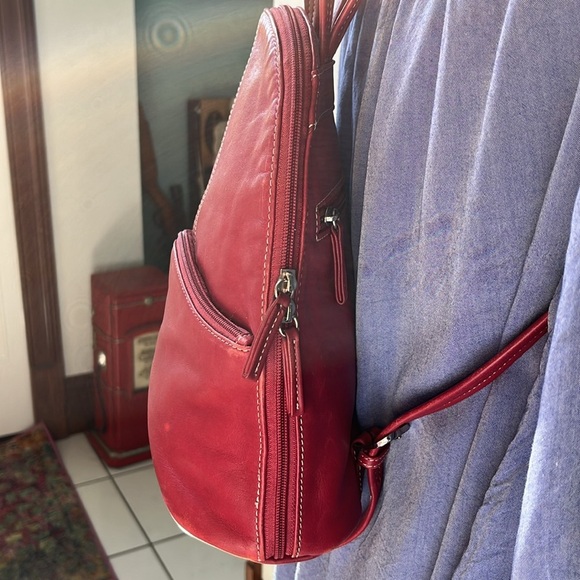 Tignanello  Backpack Mini  bag  genuine leather  Red wear as sling back  10” EUC - Picture 6 of 17